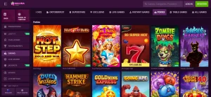 Current Malina Casino pokies lobby with category filters and representative slot tiles