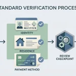 Privacy-safe editorial diagram of the Malina verification flow from account details to withdrawal continuation